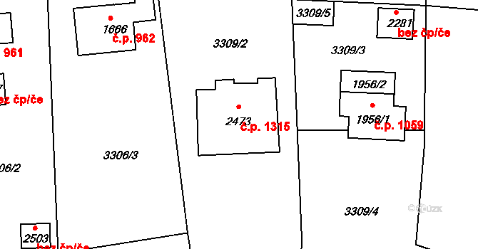 Vizovice 1315 na parcele st. 2473 v KÚ Vizovice, Katastrální mapa