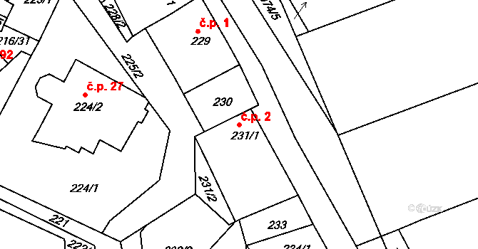 Pokratice 2, Litoměřice na parcele st. 231/1 v KÚ Pokratice, Katastrální mapa