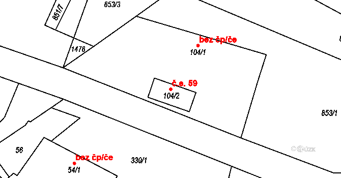 Polipsy 59, Čestín na parcele st. 104/2 v KÚ Polipsy, Katastrální mapa