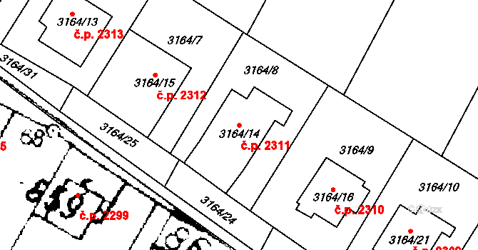 Podlusky 2311, Roudnice nad Labem na parcele st. 3164/14 v KÚ Roudnice nad Labem, Katastrální mapa
