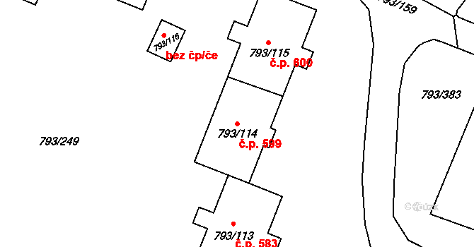 Výškovice 599, Ostrava na parcele st. 793/114 v KÚ Výškovice u Ostravy, Katastrální mapa