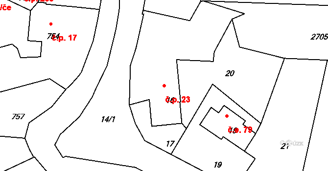 Dolní Chřibská 23, Chřibská na parcele st. 16 v KÚ Dolní Chřibská, Katastrální mapa