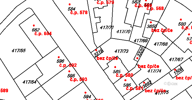 Bystřice pod Hostýnem 42161690 na parcele st. 3319 v KÚ Bystřice pod Hostýnem, Katastrální mapa