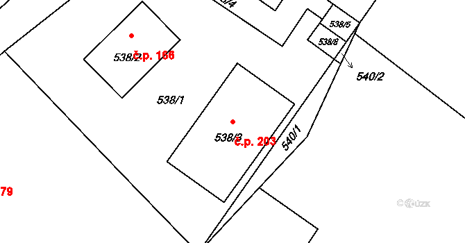 Děhylov 203 na parcele st. 538/3 v KÚ Děhylov, Katastrální mapa