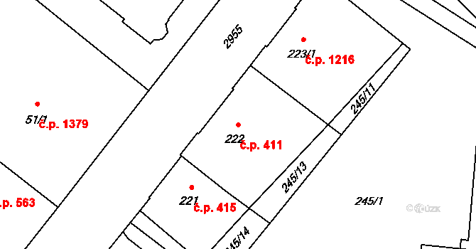 Předměstí 411, Opava na parcele st. 222 v KÚ Opava-Předměstí, Katastrální mapa