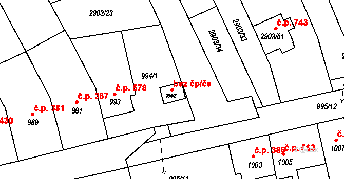 Střelice 46049690 na parcele st. 994/2 v KÚ Střelice u Brna, Katastrální mapa