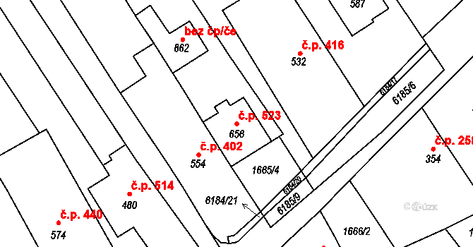 Březolupy 523 na parcele st. 656 v KÚ Březolupy, Katastrální mapa