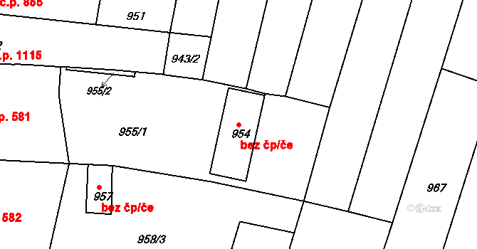Kunovice 47253690 na parcele st. 954 v KÚ Kunovice u Uherského Hradiště, Katastrální mapa