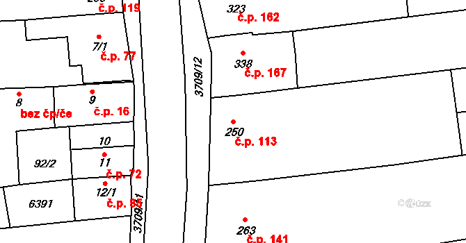 Hradčovice 113 na parcele st. 250 v KÚ Hradčovice, Katastrální mapa