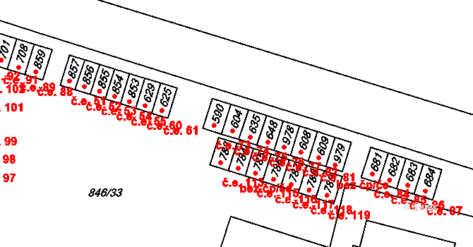 Lysice 74 na parcele st. 604 v KÚ Lysice, Katastrální mapa