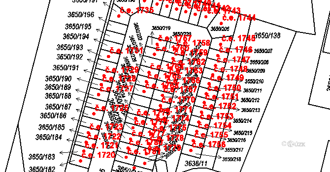 Jindřichův Hradec III 1766, Jindřichův Hradec na parcele st. 3650/228 v KÚ Jindřichův Hradec, Katastrální mapa
