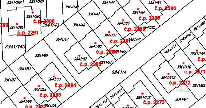 Roztoky 2286 na parcele st. 3841/90 v KÚ Žalov, Katastrální mapa