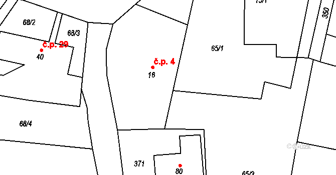 Výsonín 4, Lukavice na parcele st. 16 v KÚ Výsonín, Katastrální mapa