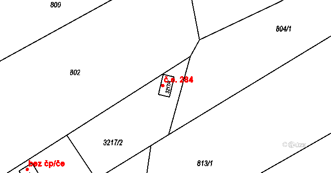 Martinov 284, Ostrava na parcele st. 3217/4 v KÚ Martinov ve Slezsku, Katastrální mapa