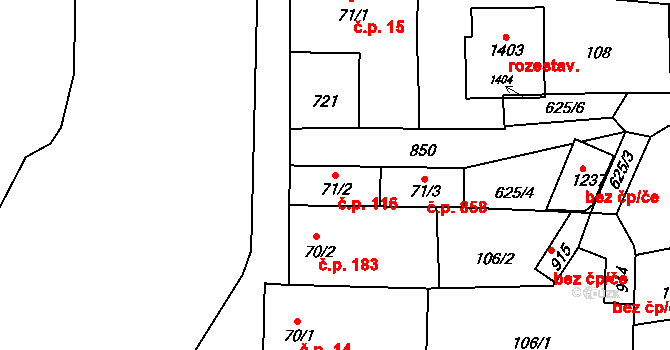 Slatiňany 116 na parcele st. 71/2 v KÚ Slatiňany, Katastrální mapa