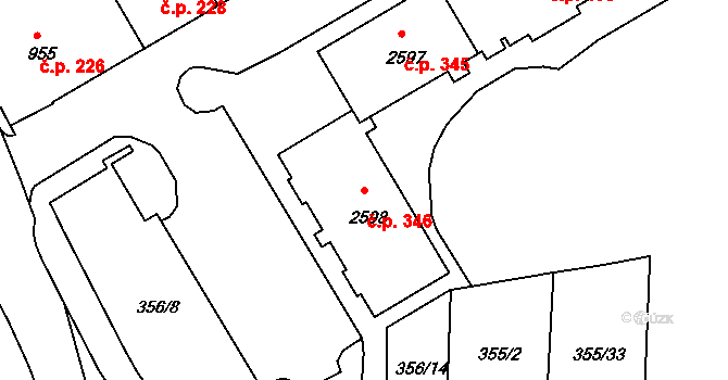 Pražské Předměstí 346, Písek na parcele st. 2598 v KÚ Písek, Katastrální mapa