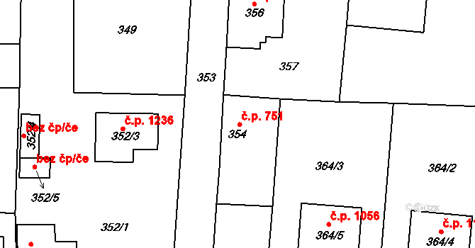 Nýřany 751 na parcele st. 354 v KÚ Nýřany, Katastrální mapa