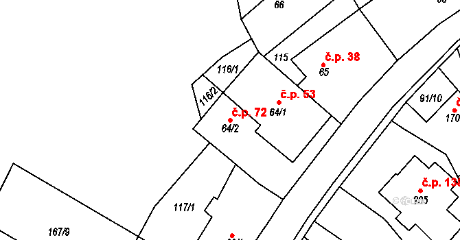 Karlštejn 72 na parcele st. 64/2 v KÚ Budňany, Katastrální mapa