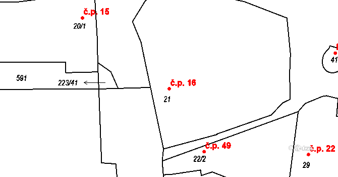 Kozinec 16, Holubice na parcele st. 21 v KÚ Kozinec, Katastrální mapa