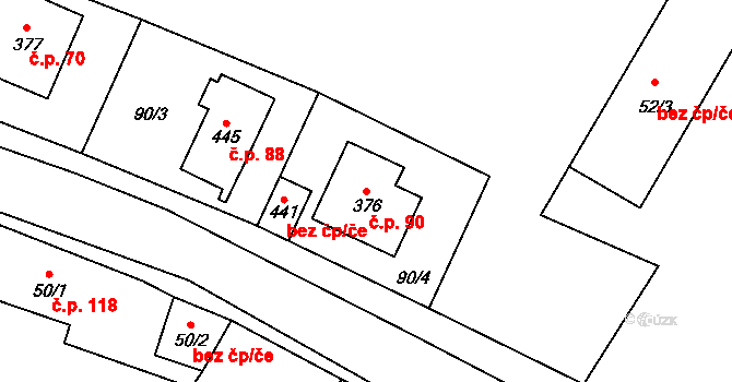 Ptice 90 na parcele st. 376 v KÚ Ptice, Katastrální mapa