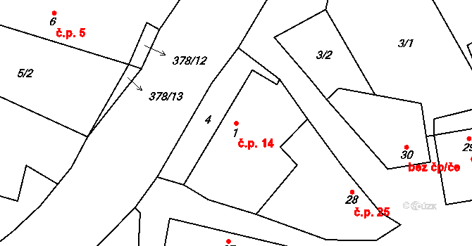 Kladruby 14, Dolní Hořice na parcele st. 1 v KÚ Kladruby, Katastrální mapa