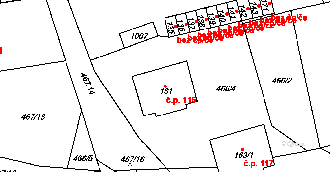 Kvíčovice 116 na parcele st. 161 v KÚ Kvíčovice, Katastrální mapa