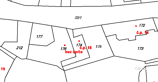 Černčice 15 na parcele st. 174 v KÚ Černčice, Katastrální mapa