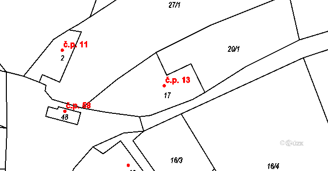 Jestřebí 13 na parcele st. 17 v KÚ Jestřebí nad Metují, Katastrální mapa