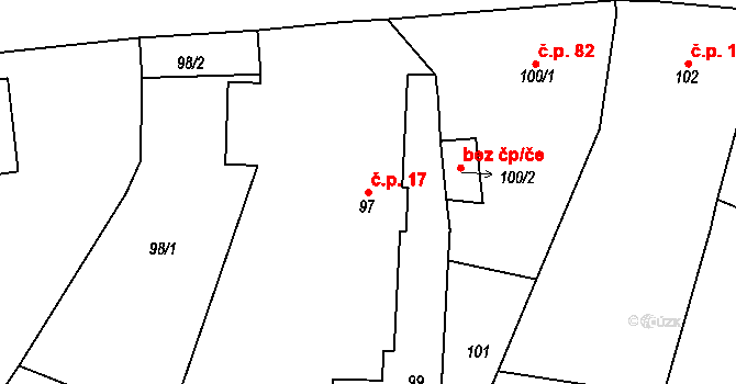 Slavětín nad Metují 17 na parcele st. 97 v KÚ Slavětín nad Metují, Katastrální mapa