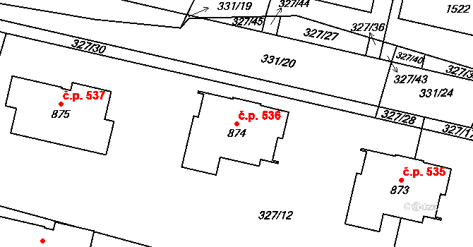 Rosice 536, Pardubice na parcele st. 874 v KÚ Rosice nad Labem, Katastrální mapa
