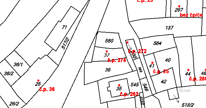 Přerov III-Lověšice 274, Přerov na parcele st. 37 v KÚ Lověšice u Přerova, Katastrální mapa