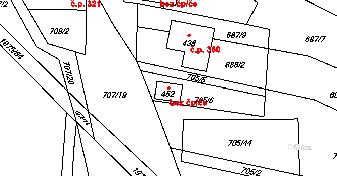 Lišany 80208690 na parcele st. 452 v KÚ Lišany u Rakovníka, Katastrální mapa
