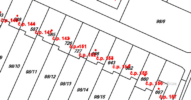 Horoušany 153 na parcele st. 666 v KÚ Horoušany, Katastrální mapa