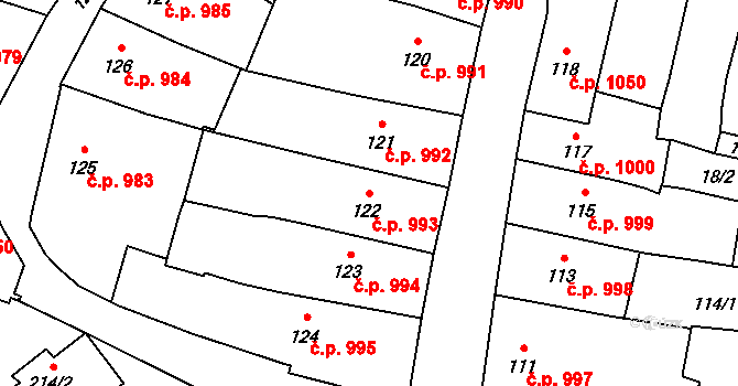 Mohelnice 993 na parcele st. 122 v KÚ Mohelnice, Katastrální mapa