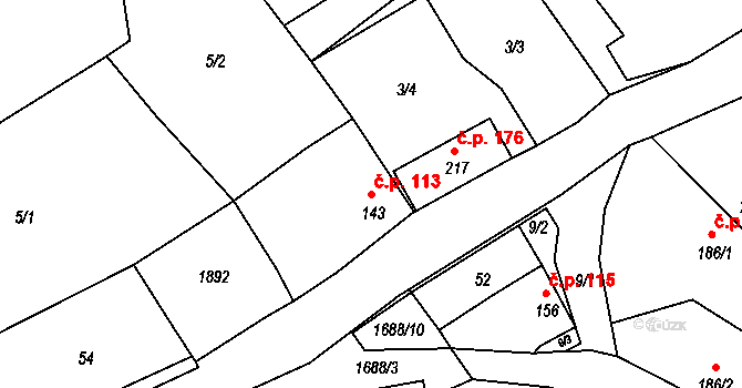 Šanov 113 na parcele st. 143 v KÚ Šanov u Rakovníka, Katastrální mapa
