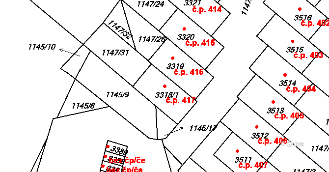 Plešivec 417, Český Krumlov na parcele st. 3318/1 v KÚ Český Krumlov, Katastrální mapa
