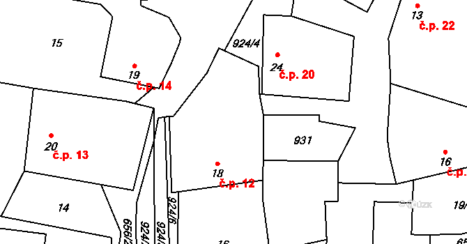 Nuzín 12, Čestice na parcele st. 18 v KÚ Nuzín, Katastrální mapa
