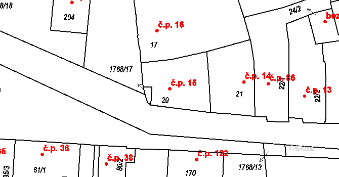 Roupov 15 na parcele st. 20 v KÚ Roupov, Katastrální mapa
