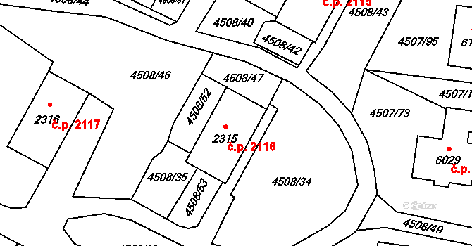 Žatec 2116 na parcele st. 2315 v KÚ Žatec, Katastrální mapa