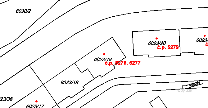 Chomutov 5277,5278 na parcele st. 6023/19 v KÚ Chomutov I, Katastrální mapa