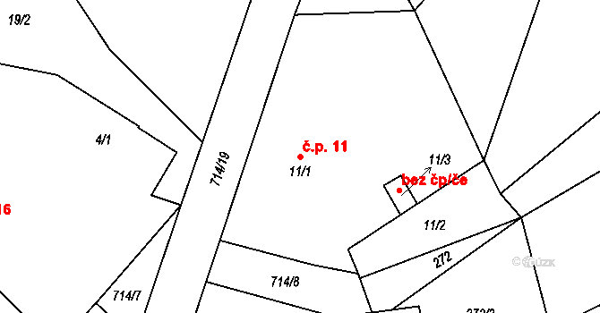 Lipovka 11, Rychnov nad Kněžnou na parcele st. 11/1 v KÚ Lipovka u Rychnova nad Kněžnou, Katastrální mapa