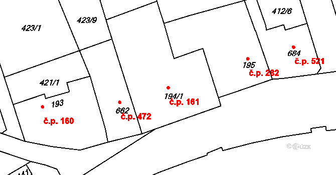 Vamberk 161 na parcele st. 194/1 v KÚ Vamberk, Katastrální mapa