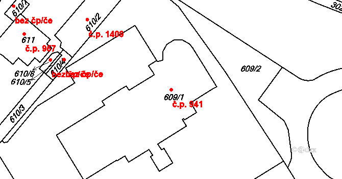 Rychnov nad Kněžnou 941 na parcele st. 609/1 v KÚ Rychnov nad Kněžnou, Katastrální mapa