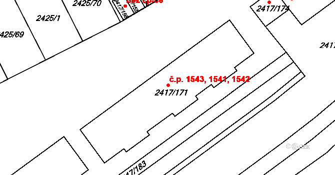 Rychnov nad Kněžnou 1543 na parcele st. 2417/171 v KÚ Rychnov nad Kněžnou, Katastrální mapa