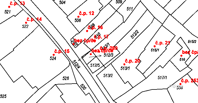 Borkovany 289 na parcele st. 512/1 v KÚ Borkovany, Katastrální mapa