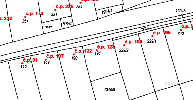 Morkůvky 123 na parcele st. 191 v KÚ Morkůvky, Katastrální mapa