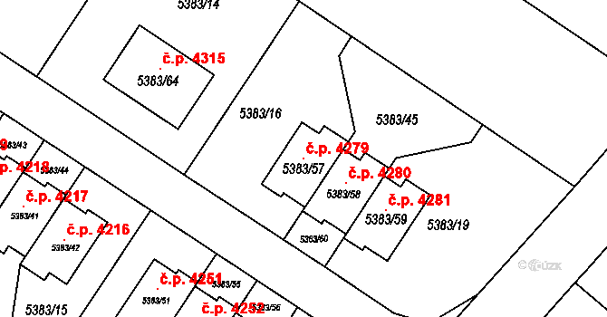 Mělník 4279 na parcele st. 5383/57 v KÚ Mělník, Katastrální mapa