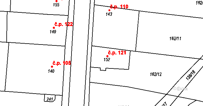 Lískovec 121, Koryčany na parcele st. 152 v KÚ Lískovec, Katastrální mapa