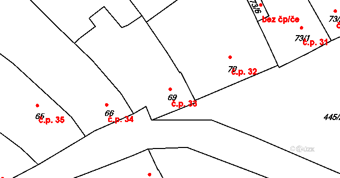 Žopy 33, Holešov na parcele st. 69 v KÚ Žopy, Katastrální mapa