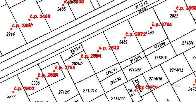 Kroměříž 2633 na parcele st. 2921 v KÚ Kroměříž, Katastrální mapa
